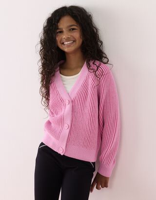 Strickjacke - Streifen - Rosa