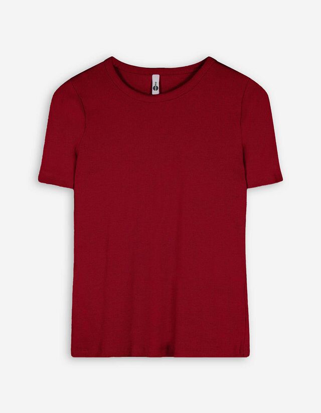 T-Shirt - Rippenstruktur - dunkelrot