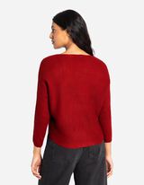 Pulover de tricot - Mâneci supradimensionate - Rosu inchis