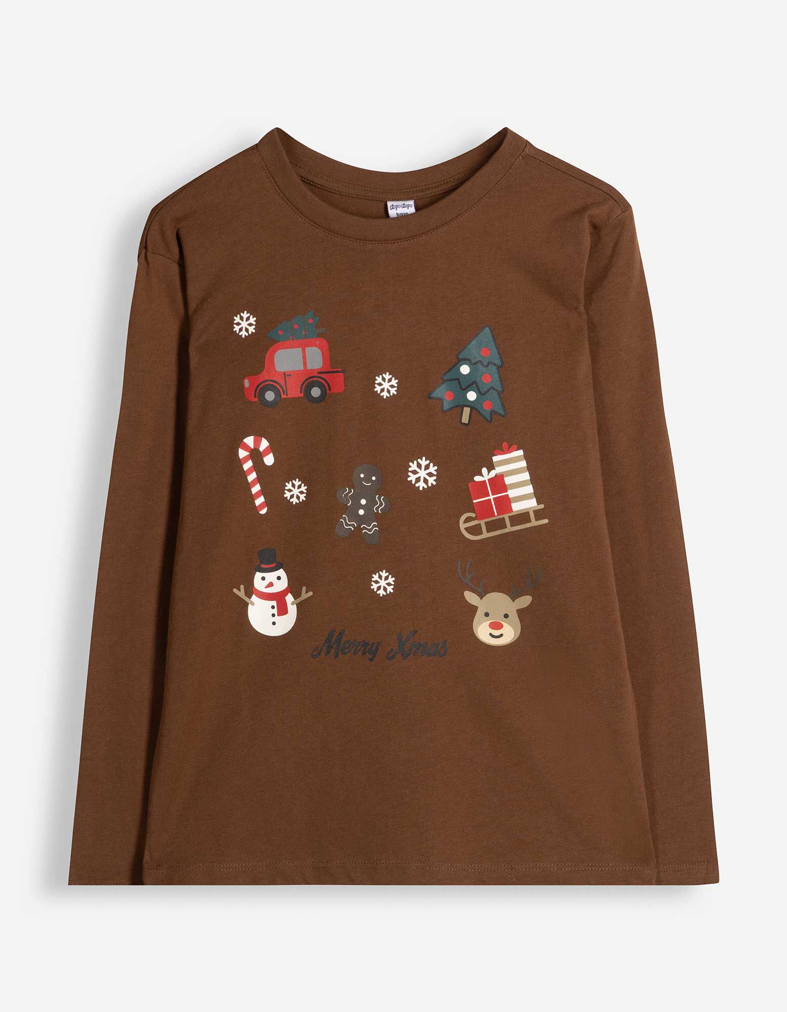 Langarmshirt - Christmas - Dunkelbraun