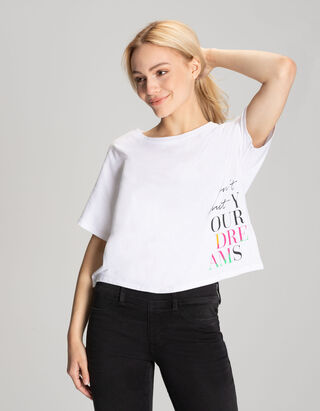 T-shirt - Message imprim&eacute; - blanc