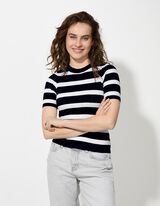 Gebreid overhemd - Geribde structuur - donkerblauw