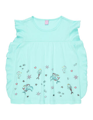 M&auml;dchen Top mit Motiv-Print und Volantbesatz