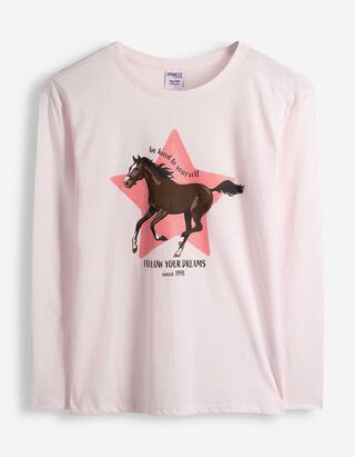 Langarmshirt - Frontprint - Rosa