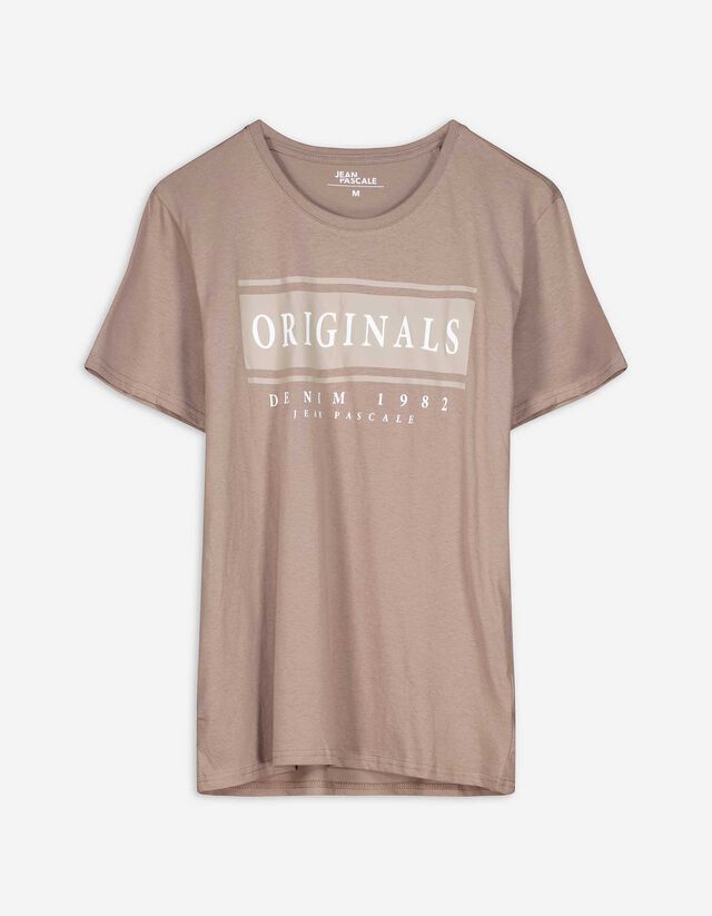 T-shirt - okrągły dekolt - jasnobrazowy-e-a