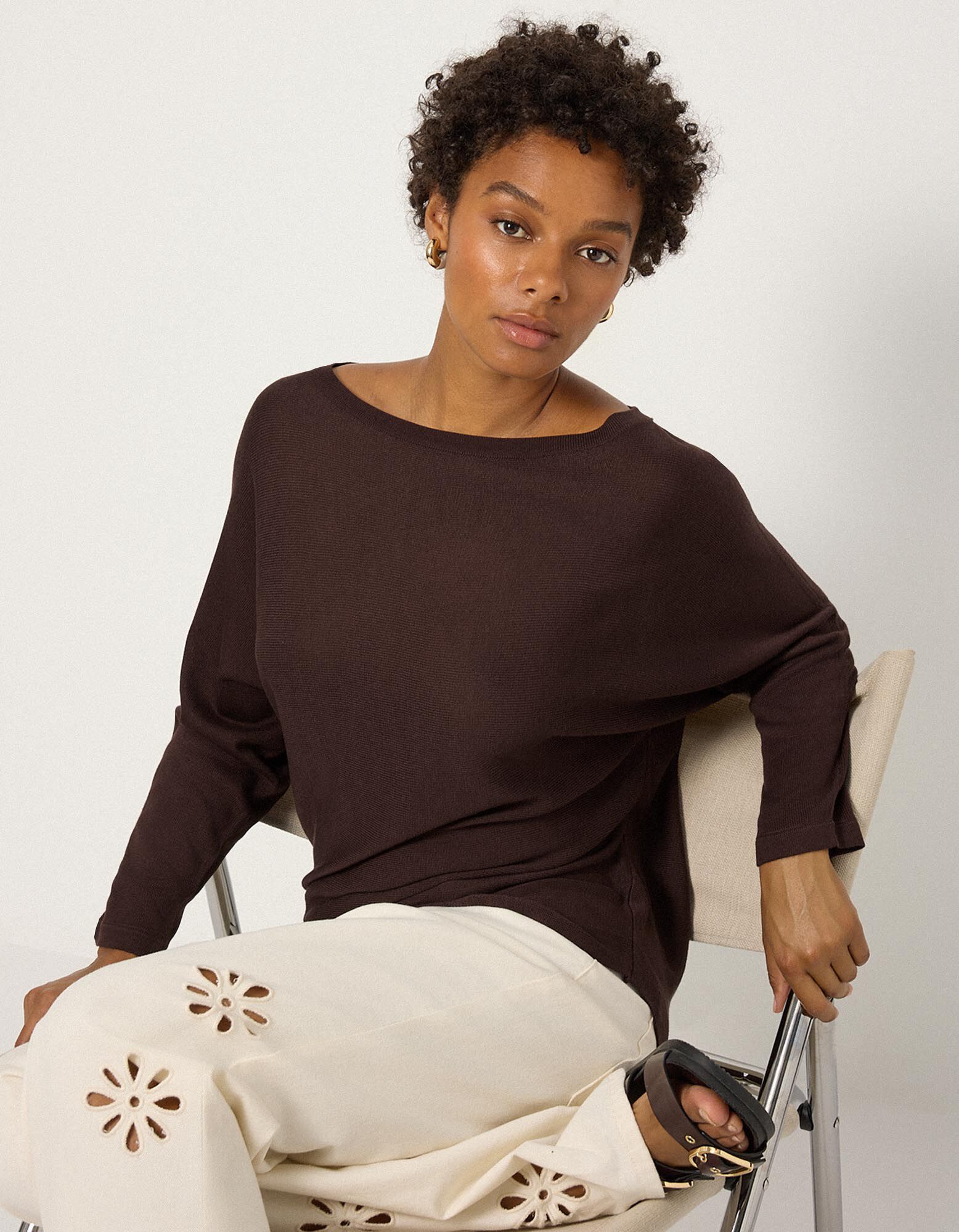 Strickpullover - Fledermaus&auml;rmel - Dunkelbraun