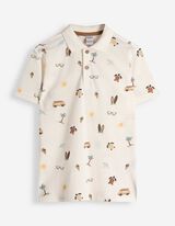 Poloshirt - Allover-Print - wei&szlig;