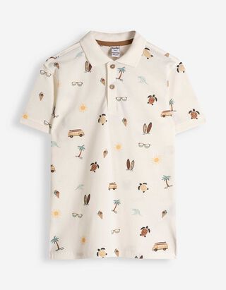 Poloshirt - Allover-Print - wei&szlig;