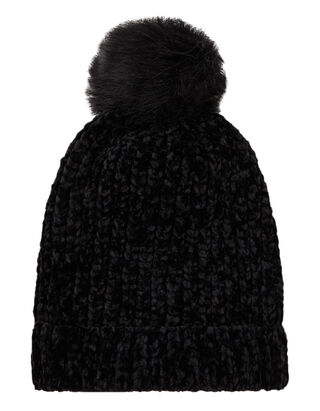 Damen Strickm&uuml;tze aus Chenille mit Bommel