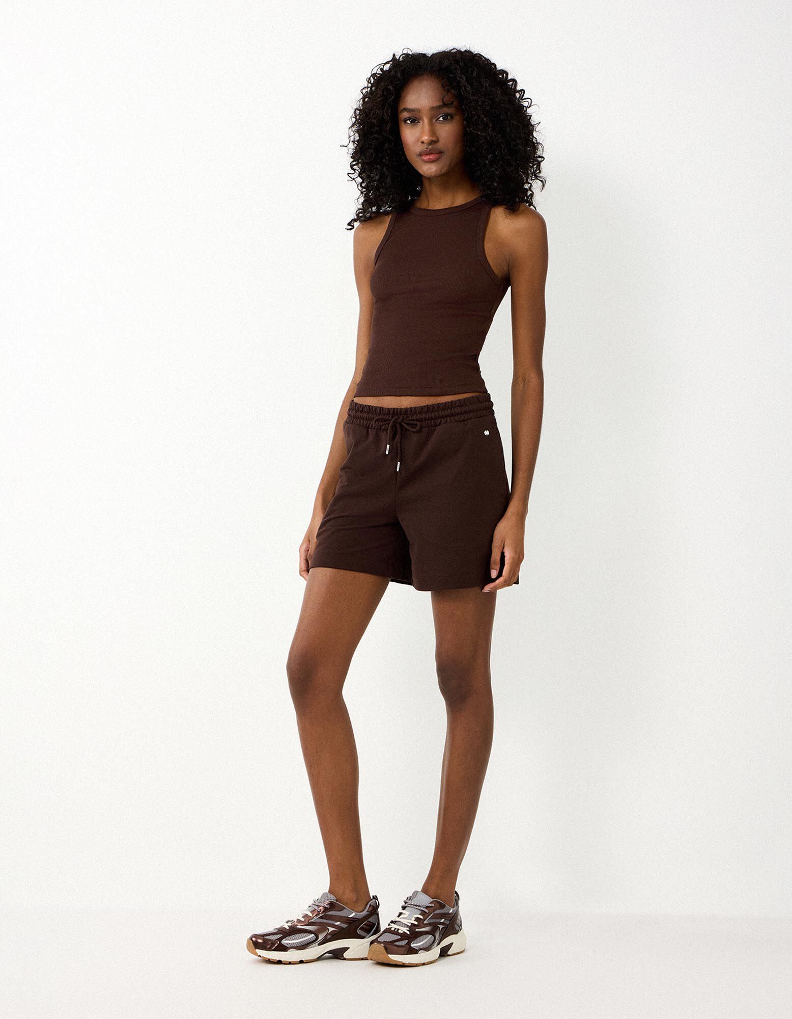 Cropped Top - Gerippt - Dunkelbraun