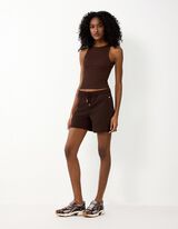 Cropped Top - Gerippt - Dunkelbraun