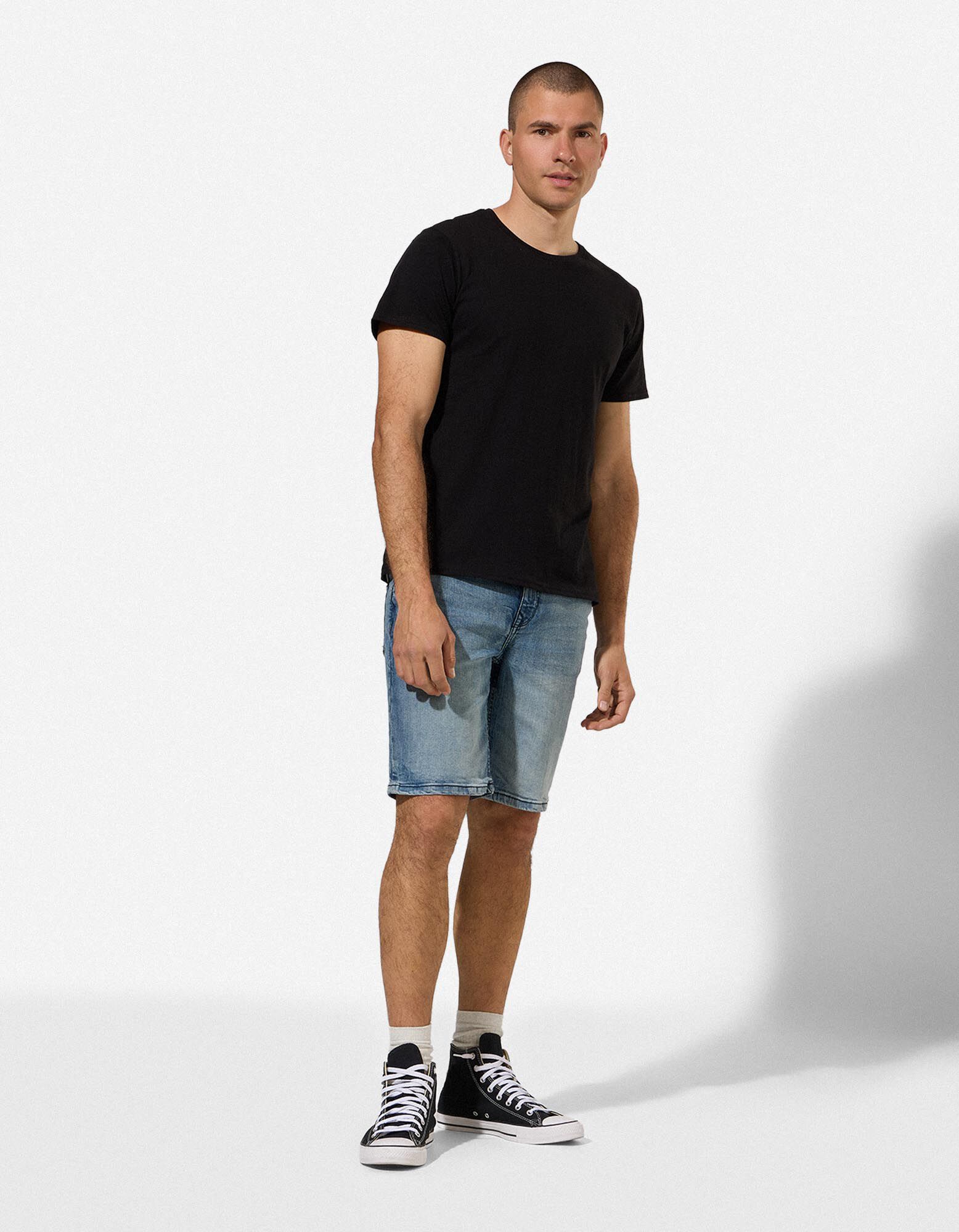Short en jean - effet d&eacute;lav&eacute; - Bleu