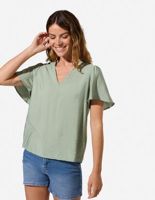 Blusenshirt - einfarbig - Petrol