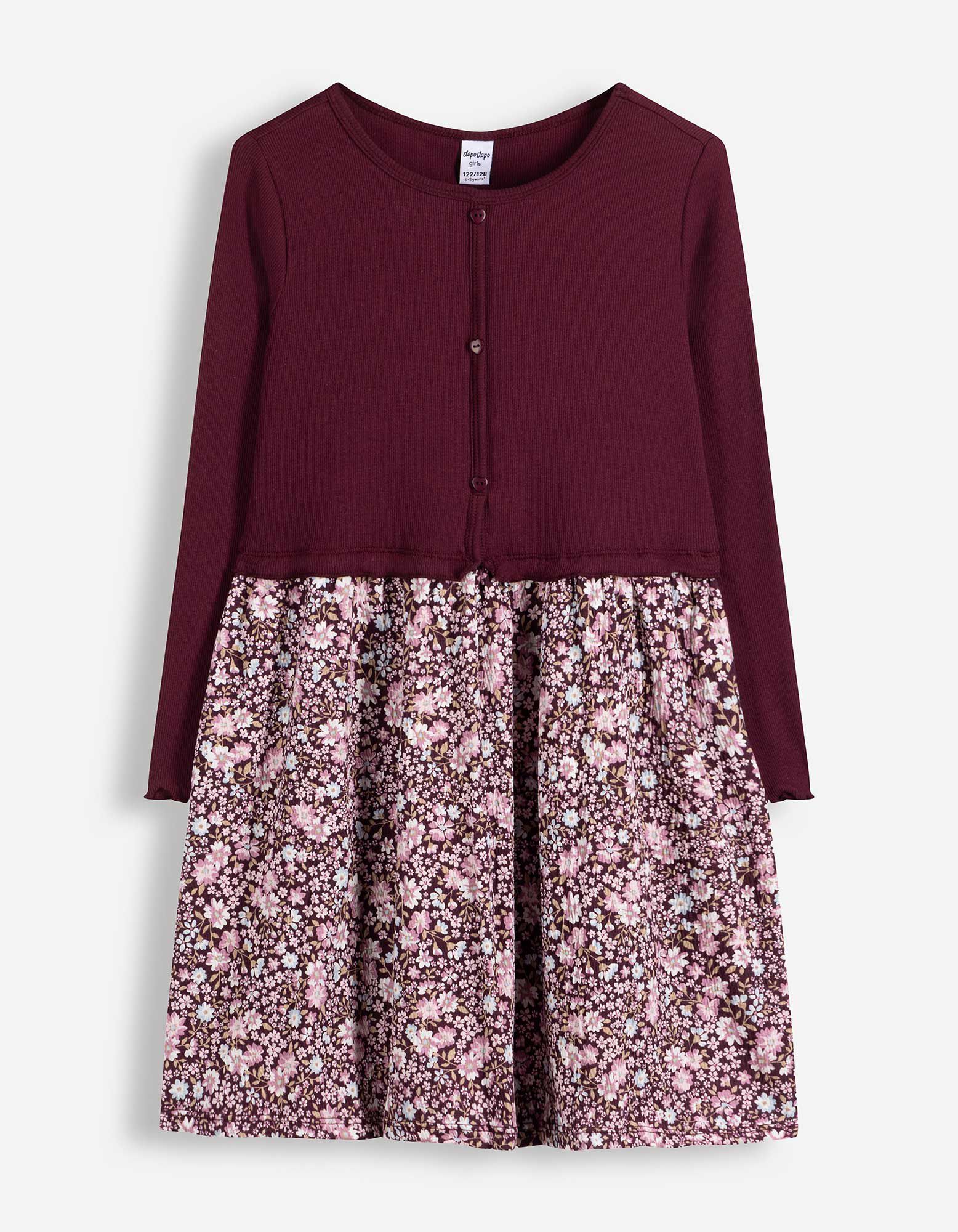 Kleid - Florales Muster - Dunkelrot