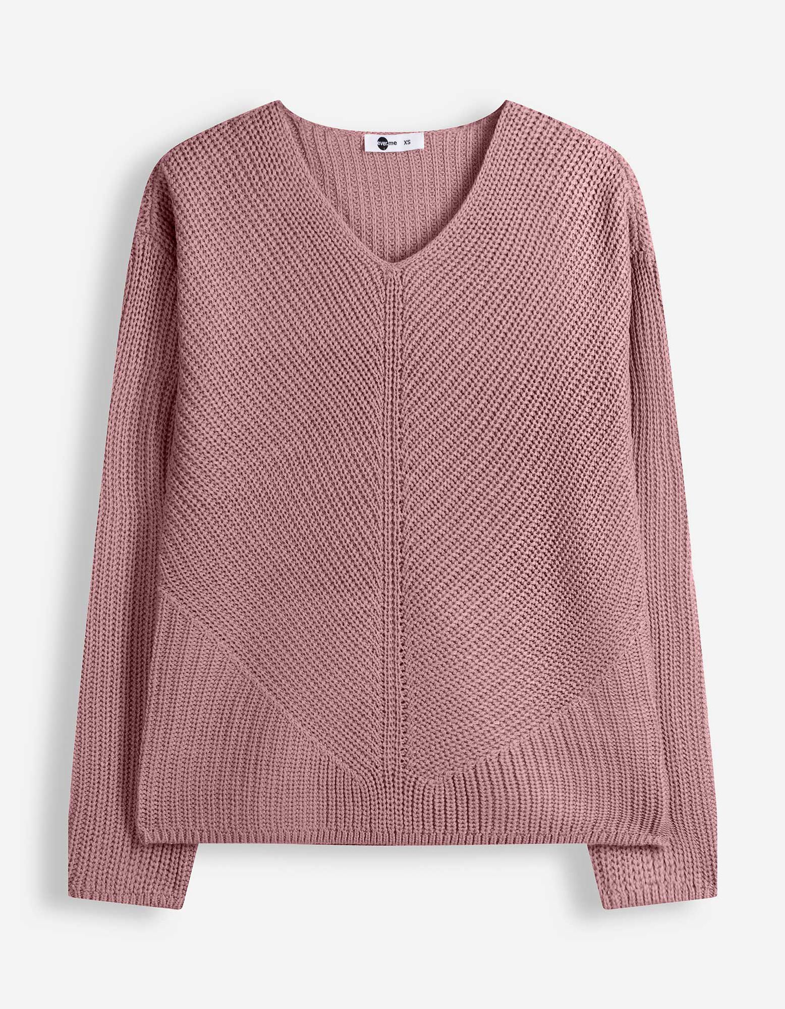 Strickpullover - V-Ausschnitt - Beere