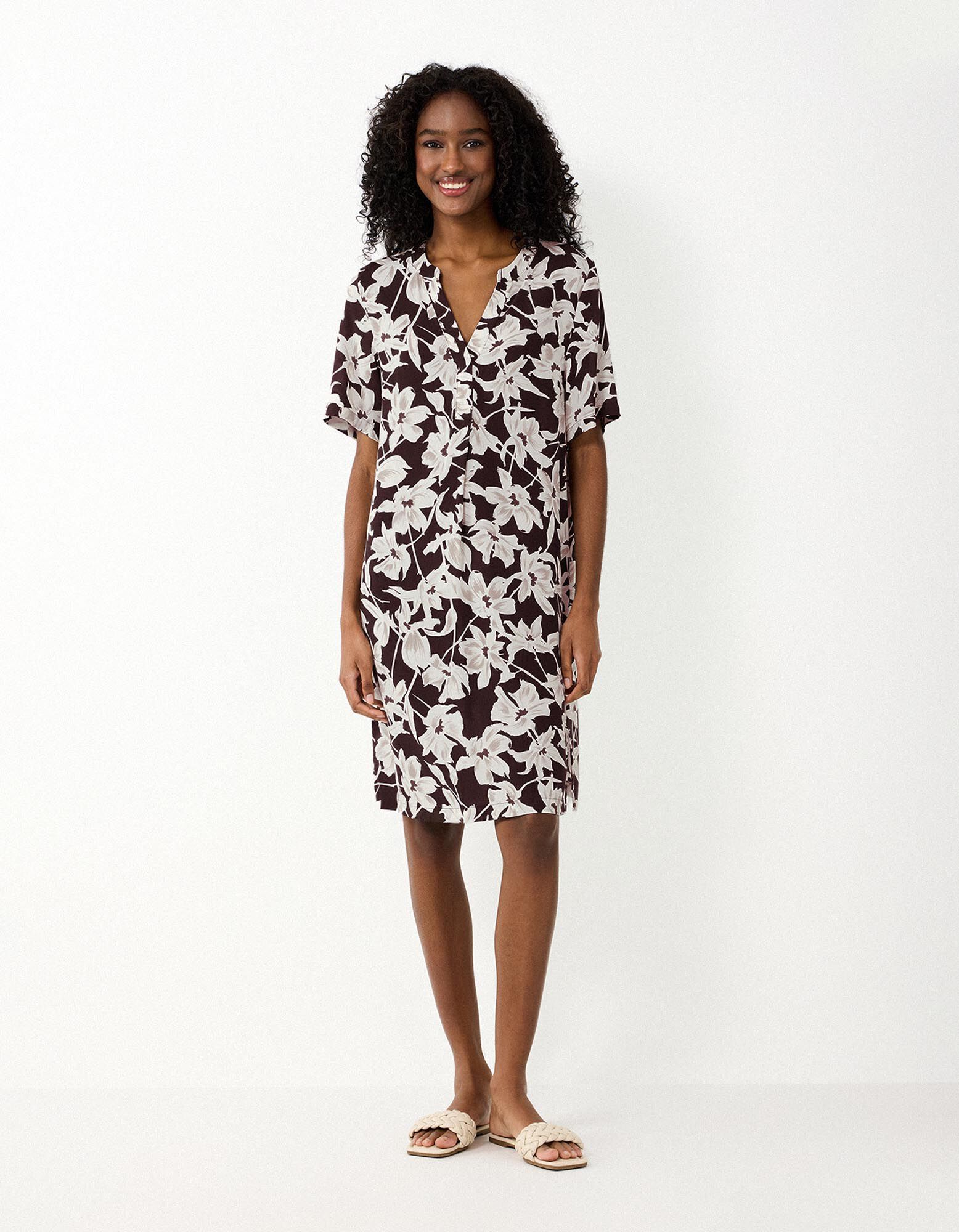 Kleid - Allover-Print - Dunkelbraun