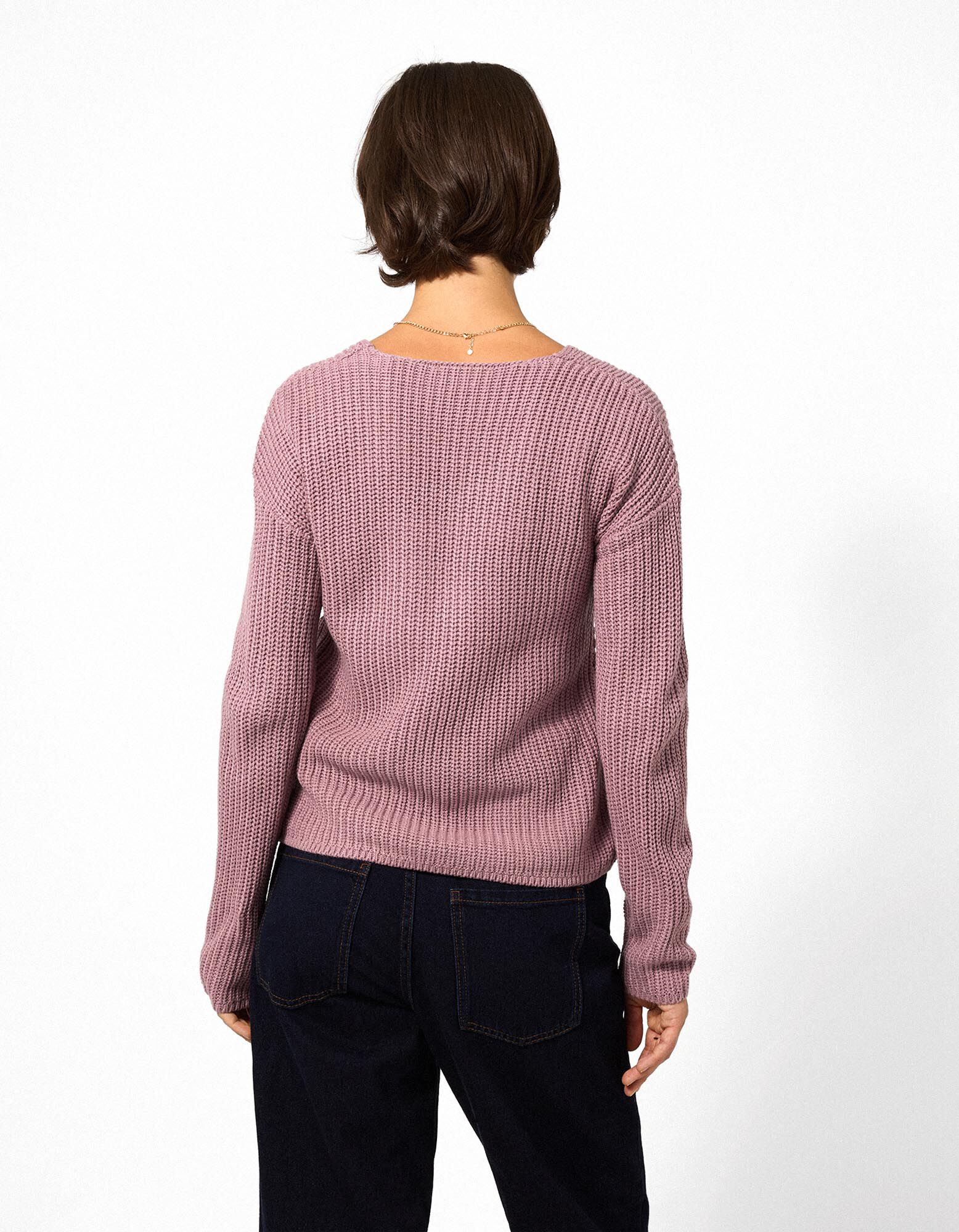 Strickpullover - V-Ausschnitt - Beere