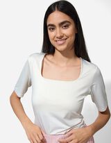 T-Shirt - Material-Mix - weiß