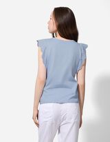 Tričko - Dírkovaná krajka - svetle  modra