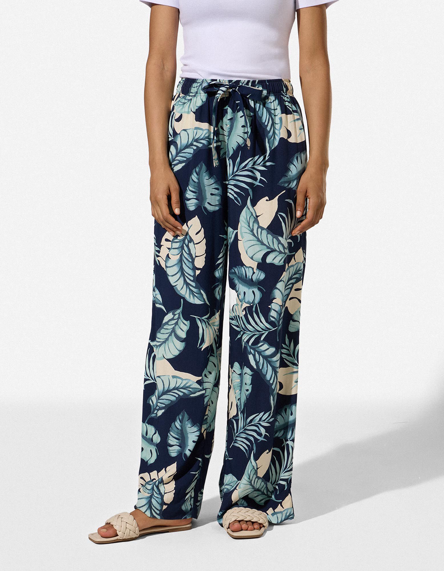 Pantalon palazzo - Viscose - bleu fonc&eacute;