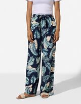 Pantalon palazzo - Viscose - bleu fonc&eacute;