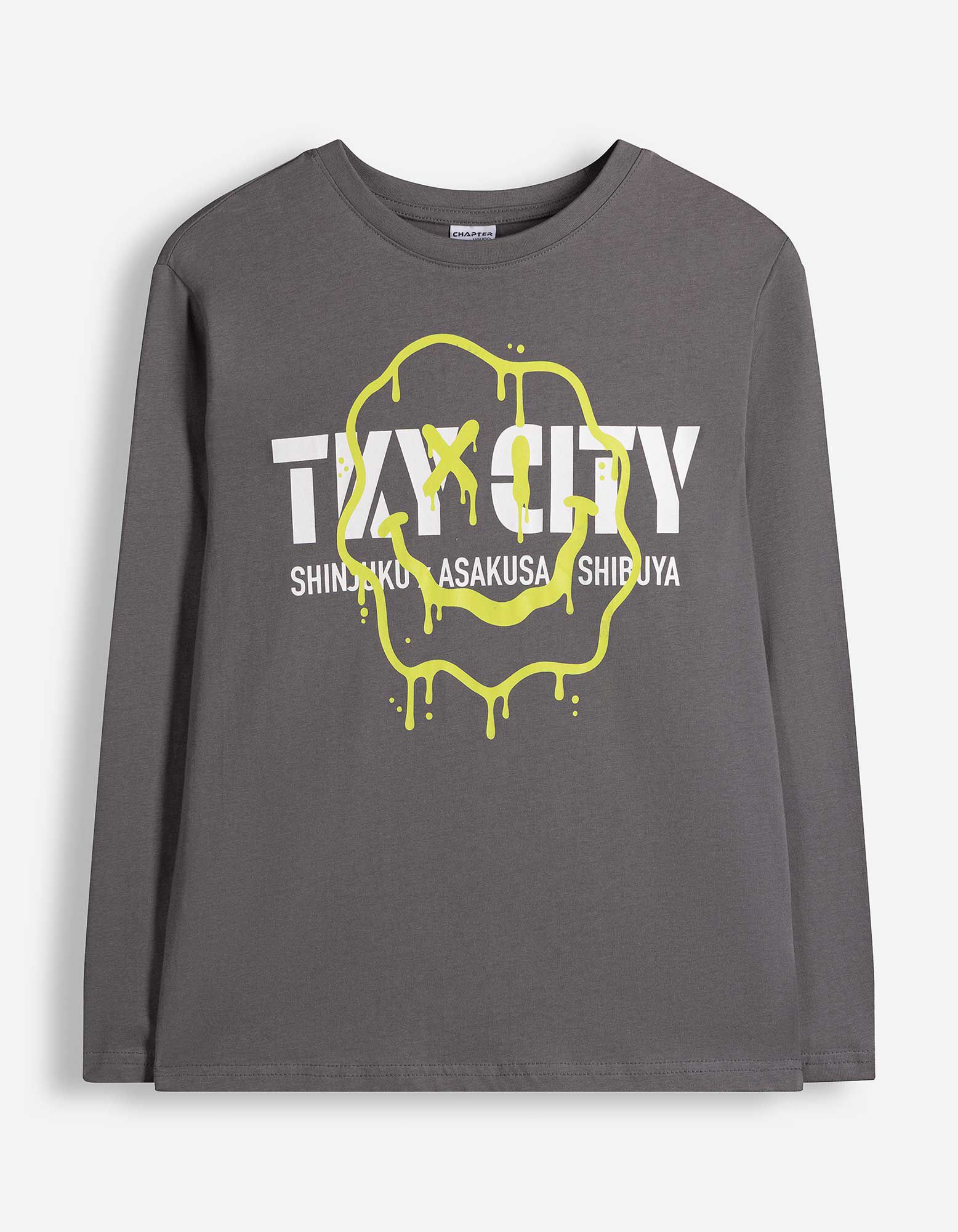 Langarmshirt - Frontprint - Dunkelgrau