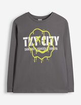 Langarmshirt - Frontprint - Dunkelgrau