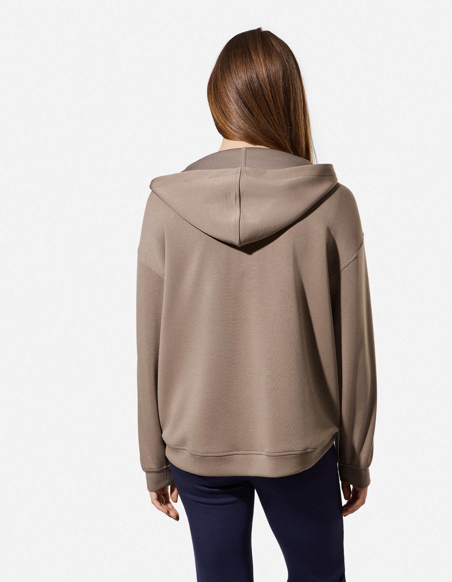 Hoodie - V-Ausschnitt - dunkelbeige
