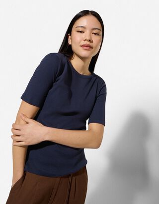 T-Shirt - Rippenstruktur - dunkelblau