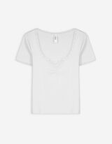 T-Shirt - Spitzenbesatz - weiß