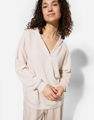 Hoodie - V-hals - beige