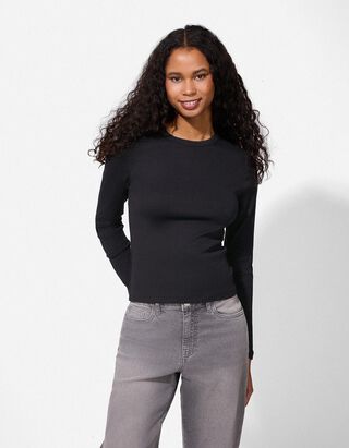 Langarmshirt - Modal-Anteil - schwarz