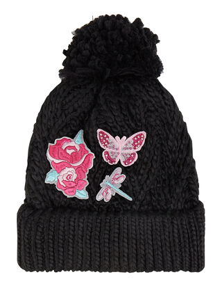 M&auml;dchen Pudelm&uuml;tze mit Bl&uuml;ten-Applikationen 