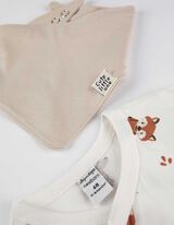 Set od bodija, pantalona i portikle - Šareni print - bela