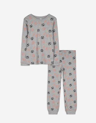 Pyjama Set aus Langarmshirt und Hose  - Allover-Print - hellgrau