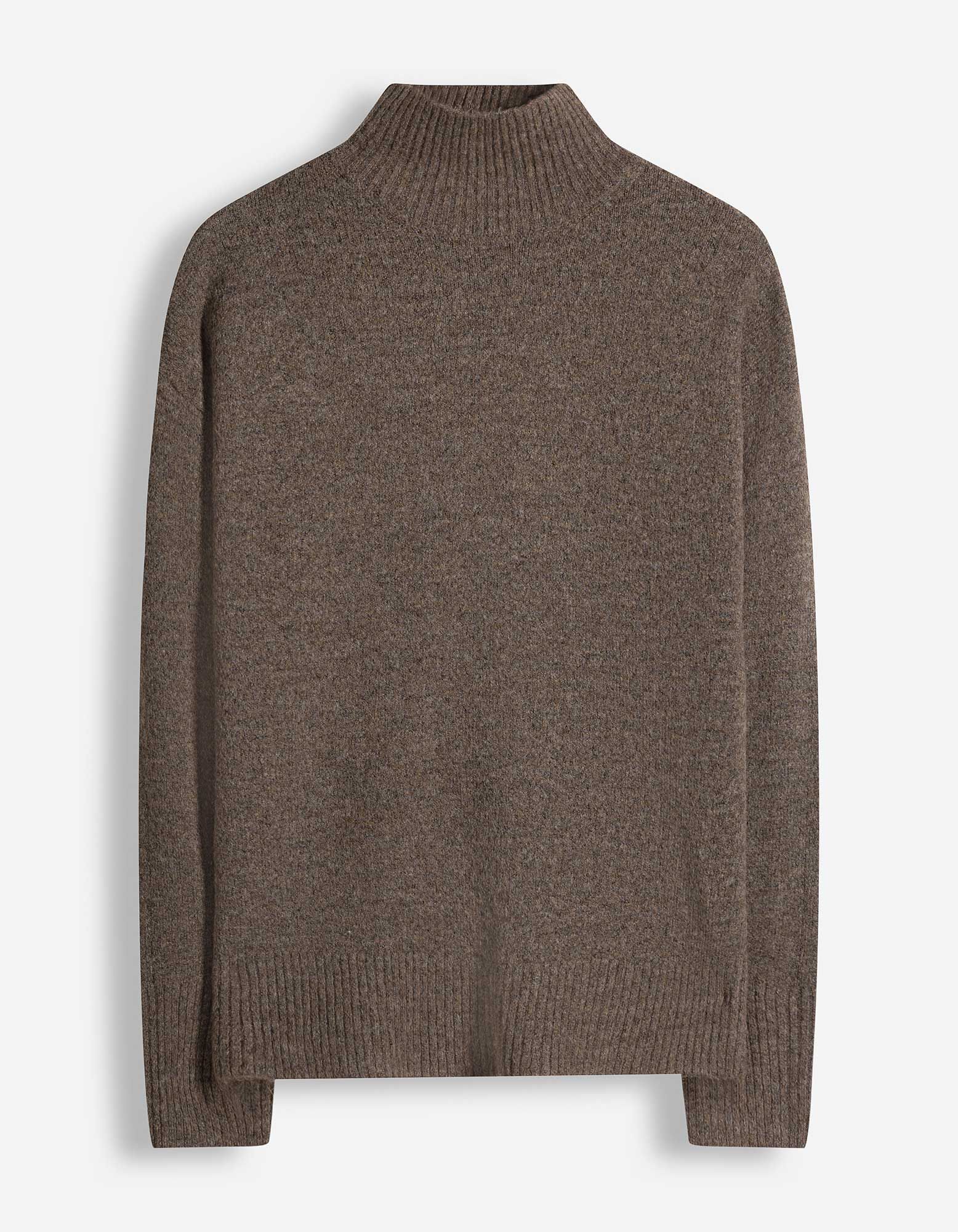 Žebrovan&yacute; pleten&yacute; svetr - Mockneck - Tmavě hněd&aacute;