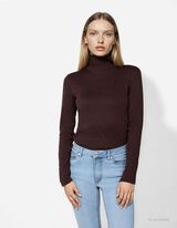 Langarmshirt - Rollkragen - dunkelbraun