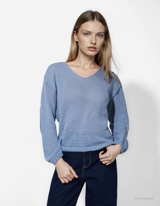 Trui - V-hals - donkerblauw