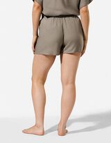 Pyjama Set aus Shirt und Shorts - Leinen-Optik - Khaki