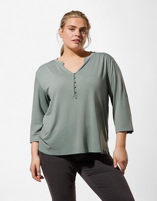 Blouse - Ronde hals met knoopjes - turkoois