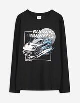 Langarmshirt - Frontprint - schwarz