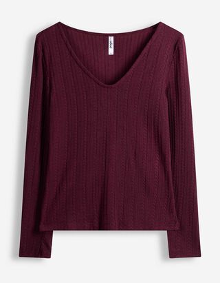 Langarmshirt - V-Ausschnitt - Lila