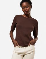 T-Shirt - Rippenstruktur - dunkelbraun