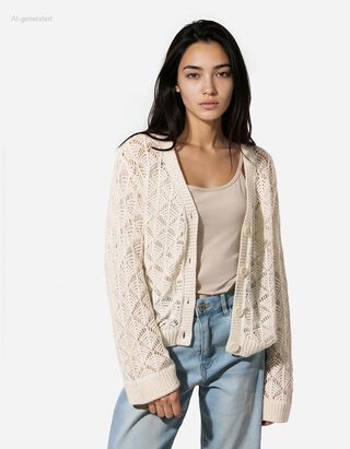 Cardigan - V-Ausschnitt - beige