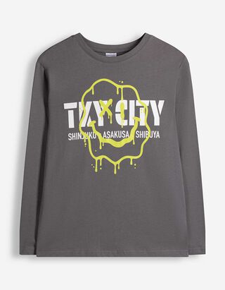 Langarmshirt - Frontprint - Dunkelgrau