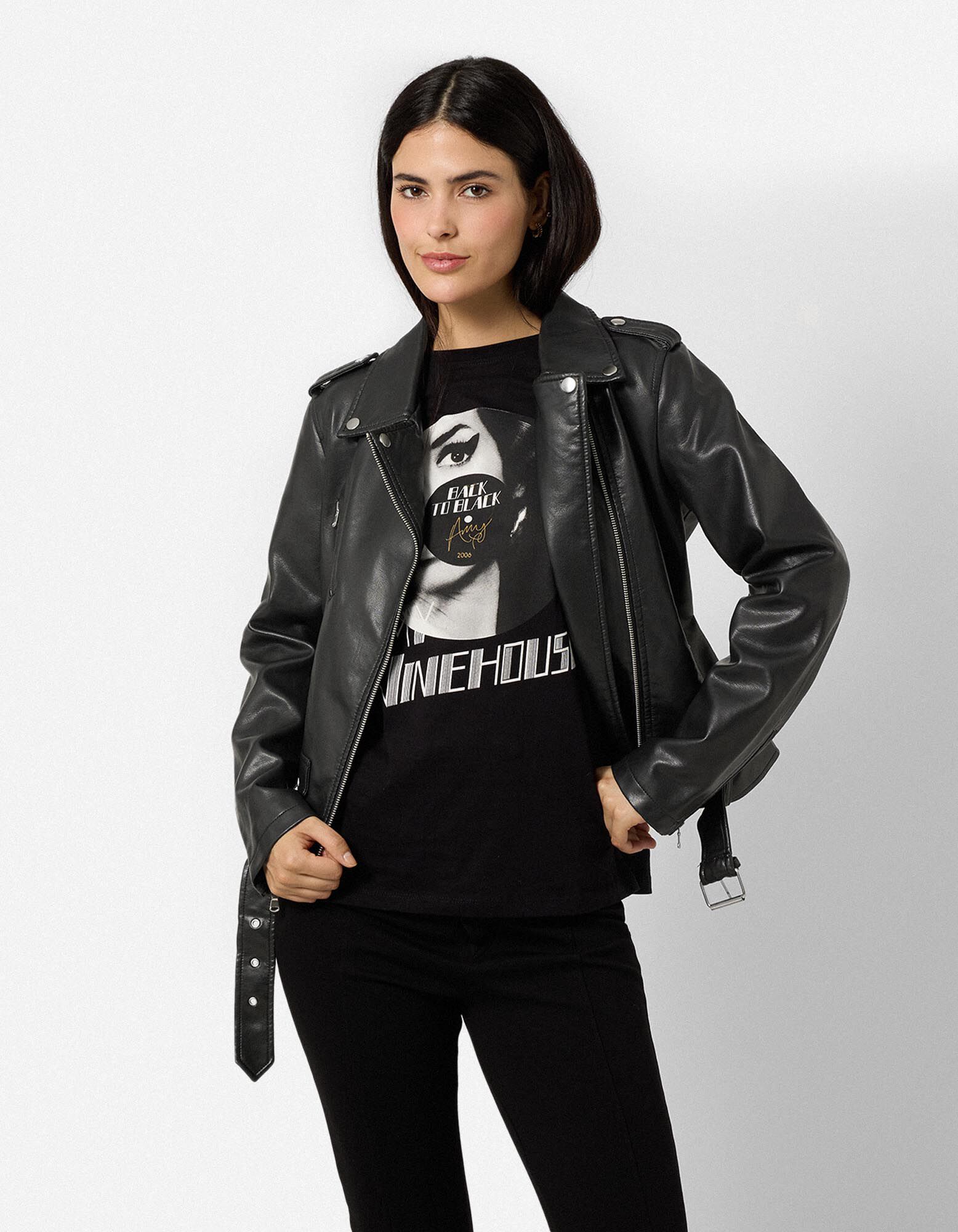 Bikerjacke - Kunstleder - Schwarz