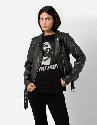 Bikerjacke - Kunstleder - Schwarz