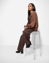 Nohavice teplákového strihu - Wide Fit - tmavohneda