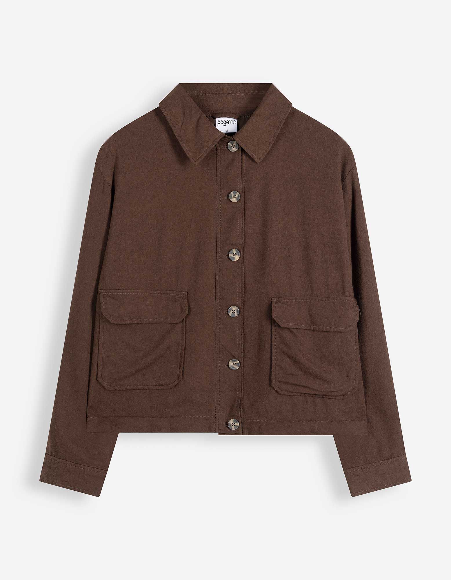 Veste chemise - Aspect lin - brun fonc&eacute;