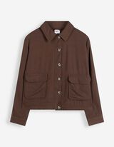 Veste chemise - Aspect lin - brun fonc&eacute;